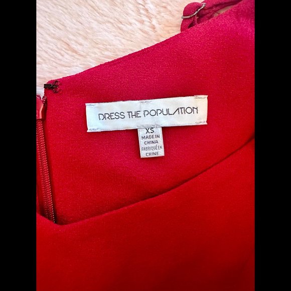 Dress the Population Red Yasmin Solid Sleeveless Peplum Tiered Fit & Flare XS - Picture 5 of 5